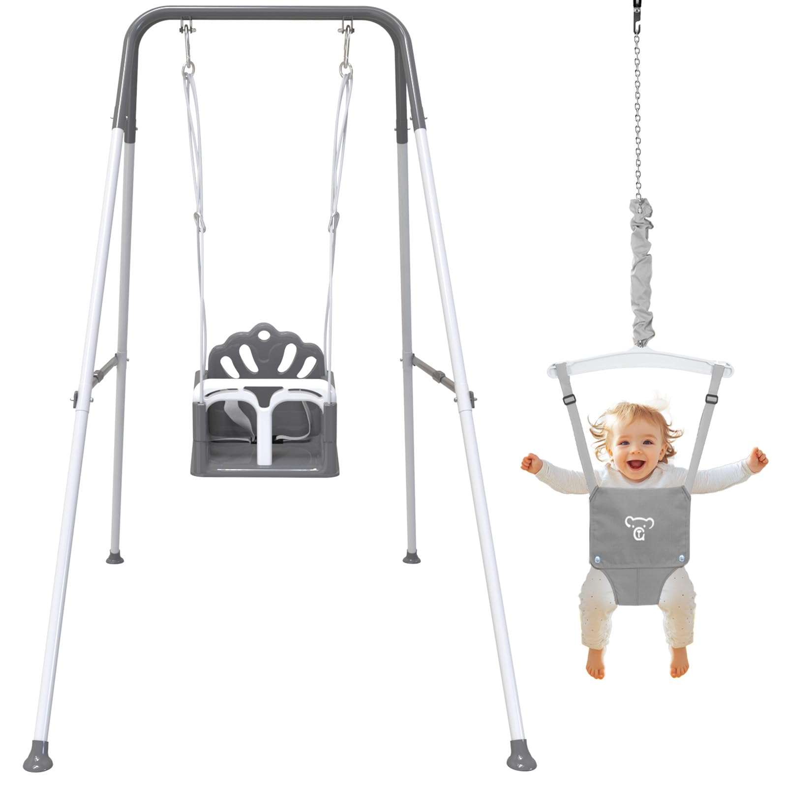 Safe and Durable Indoor and Outdoor Foldable Toddler Swing Set and Baby Jumper (Gray)
| Baby Bouncer Jumper and Foldabl
