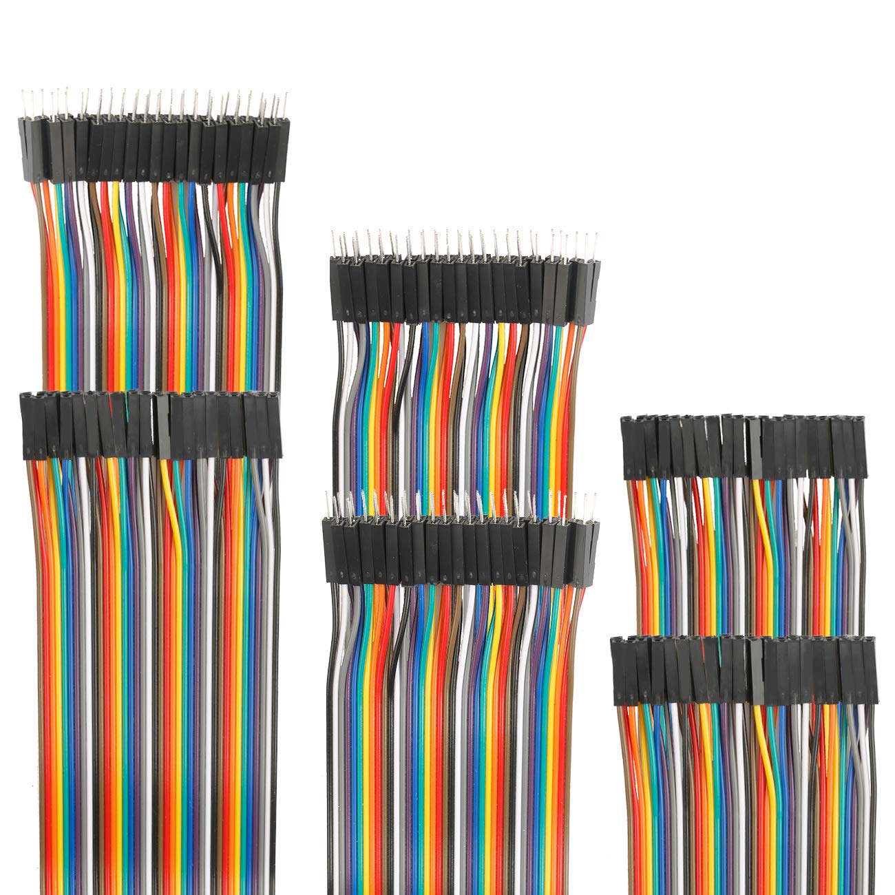 120pcs Multicolored Ribbon Cables 10cm to 100cm Wire Length Optional Male to Female Jumper Wires for Electronics Project